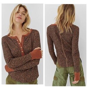 Free People Everest Cotton Blend Henley in Leopard Sz. XS NWOT OB1164795